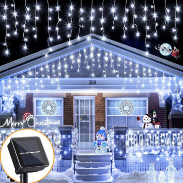 Solar Curtain Icicle Lights IP65 3.5M Outdoor Eaves Decoration Lights 8 Modes Wedding Christmas Party Garden Fairy Lights String