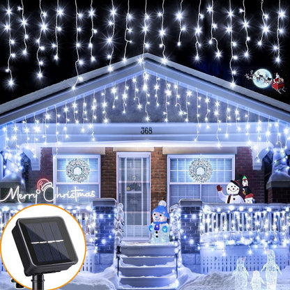Solar Curtain Icicle Lights IP65 3.5M Outdoor Eaves Decoration Lights 8 Modes Wedding Christmas Party Garden Fairy Lights String