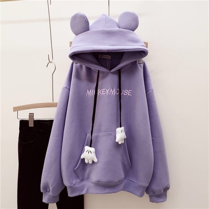 Disney Cartoon Mickey Mouse Cute Fleece Sweatshirt Autumn and Winter New Casual Warm Trend Fashion Student Hoodie Gift