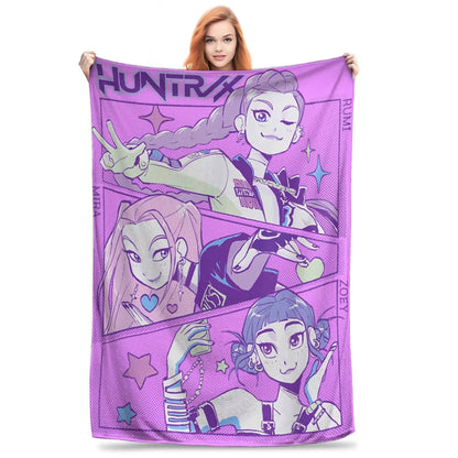 Kpop Demon Hunters Huntrix Plush Blanket Students Flannel Throw For Couch Chair Sofa Bed Super Warm Quality Bedspread