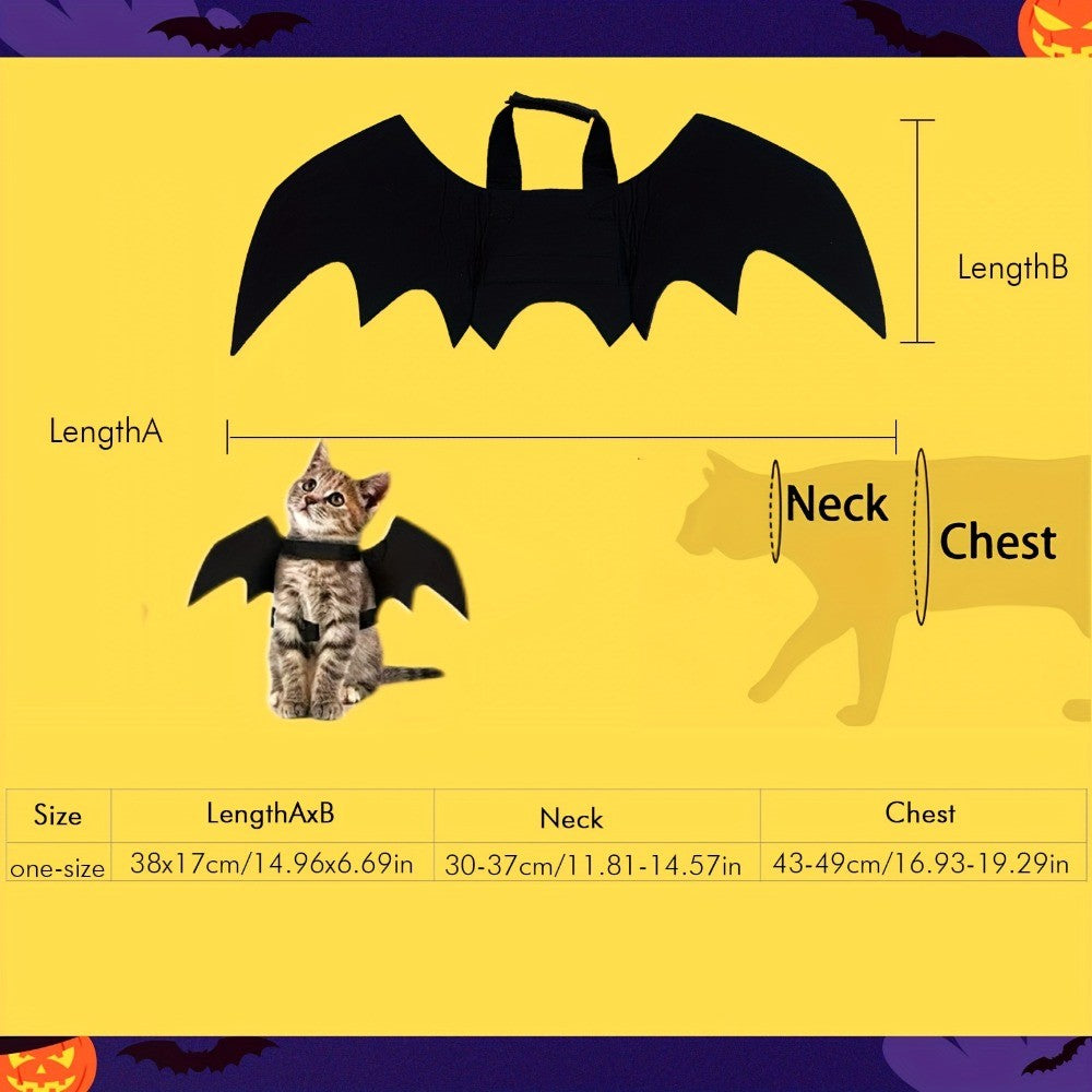 Asas de Morcego Pretas Ajustáveis, Fantasia de Halloween para Pets em Poliéster Macio, Perfeito para Gatos, Ideal para Brincadeiras de Interpretação e Diversão à Fantasia
