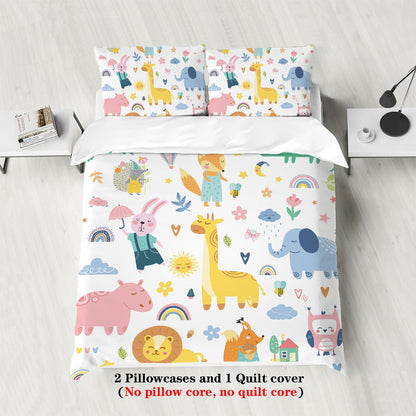 3pcs Cartoon Animal Park Theme Printed BeddingSet,For Bedroom, Guest Room (1*Duvet Cover + 2*Pillowcase, NO Core)