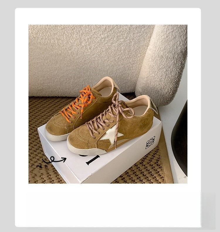 6cm de Elevação Interna Cadarços de Pato Mandarim Estrela Sapatos Sujos Femininos Vintage Sola Grossa Versátil Tênis Casual