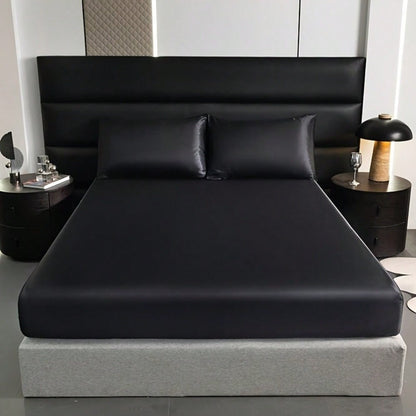 2/3pcs Luxurious Solid Silky Satin Fitted Sheet With Pillowcases For Soft And Comfortable Bedding,For Bedrooms And Guest Rooms