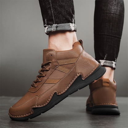 Handmade Mens Low Top Sneakers Classic Mens Leather High Top Shoes Fashion Outdoor Motorcycle Boots Lace Up Non-Slip Ankle Boots