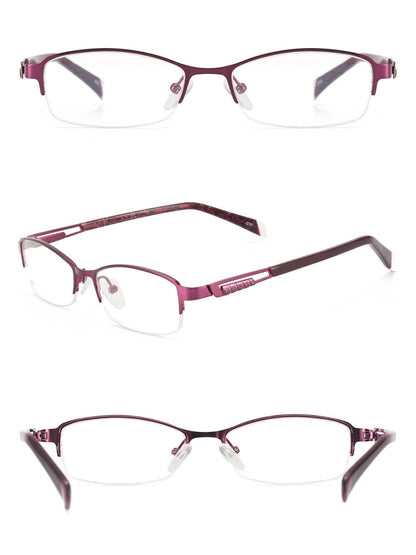 Women Vintage Semi Rimless Eyeglasses Frame Metal Half Rim Oval Spectacle For Prescription Lenses Myopia Multifocal