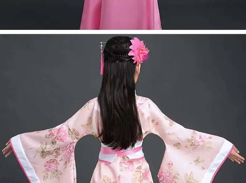 Hanfu Chinese Costume Girls Children Kimono Traditional Vintage Ethnic Fan Students Dance Halloween Japanese Yukata Kimono Style