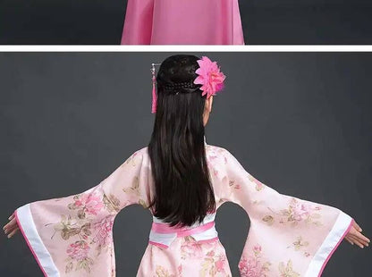 Hanfu Chinese Costume Girls Children Kimono Traditional Vintage Ethnic Fan Students Dance Halloween Japanese Yukata Kimono Style