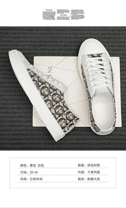 New Shoes for Men Genuine Leather Patchwork Casual Shoes Trend Flat Skateboard Shoes Youth Cool Lace-up Sneakers