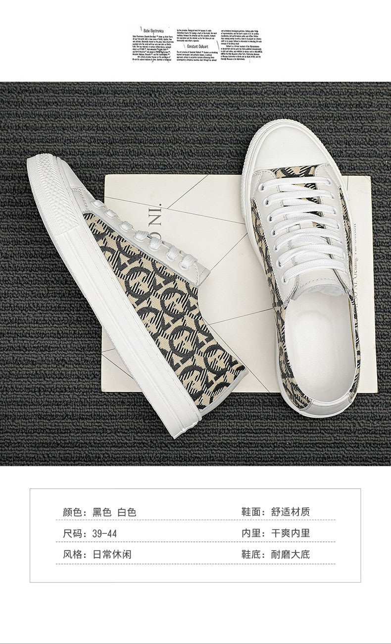 New Shoes for Men Genuine Leather Patchwork Casual Shoes Trend Flat Skateboard Shoes Youth Cool Lace-up Sneakers