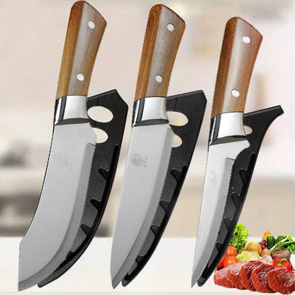 1-3pcs Butcher's Precision Knife Set with sheath Premium Imitation wood Handles - Meat, Fish,and Poultry Processing,Slicing Tool