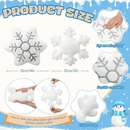 Set of 4 Christmas Snowflake Throw Pillows - White Sherpa Stuffed Winter Decorative Cushions