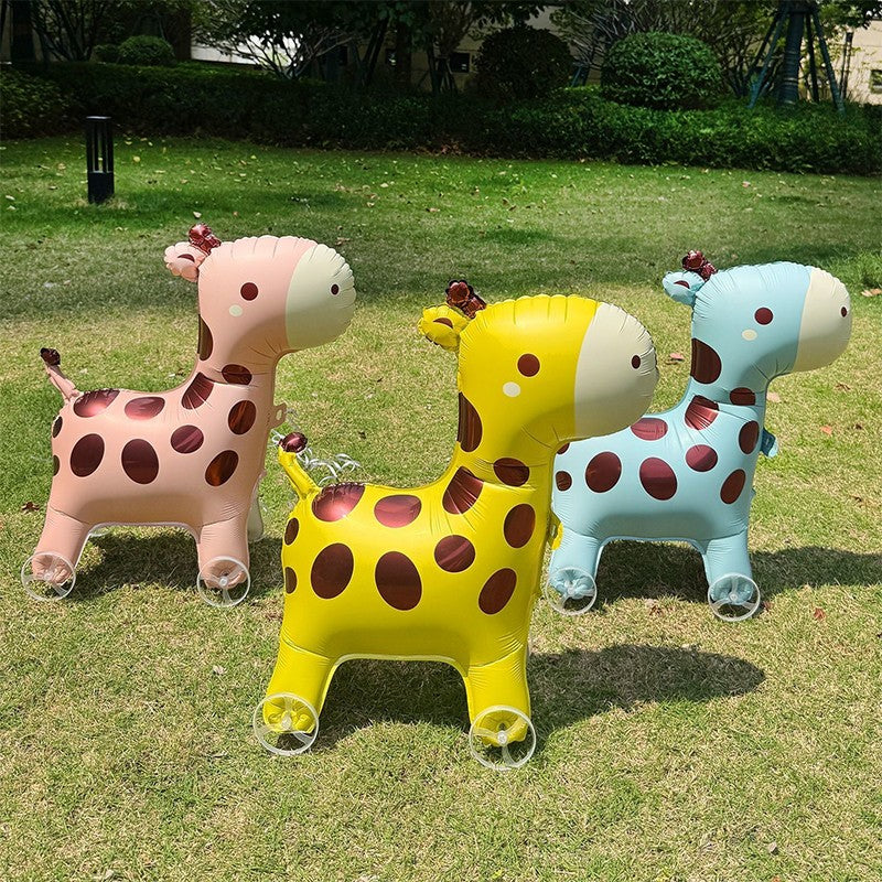 1PC 3D Cartoon Foil Balloons Elephant Stand Walking Balloon With Wheel For Kids Birthday Party Decoration Baby Shower