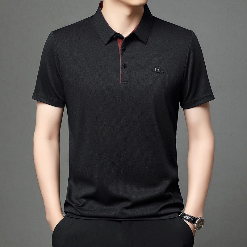 New Men's Business Casual Short Sleeved Shirt with Badge Solid Color Polo Shirt Fashionable Breathable Comfortable Versatile Top