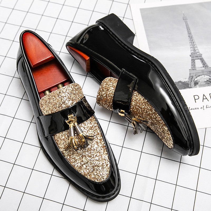 British Style Sequined Leather Shoes Men Golden Men's Loafers Big Size 38-47 Luxury Comfortable Business Shoes Men Formal Shoes