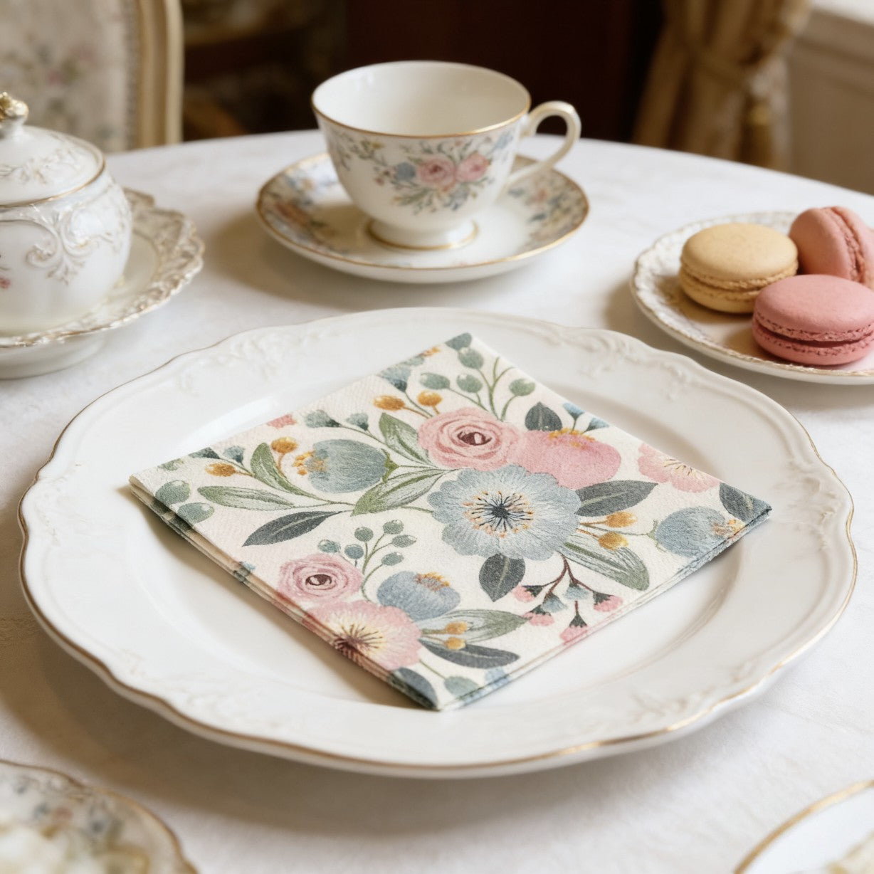 20 pieces per pack of Ins-style gentle country flower napkins, Western cuisine afternoon tea baking decoration paper placemats,