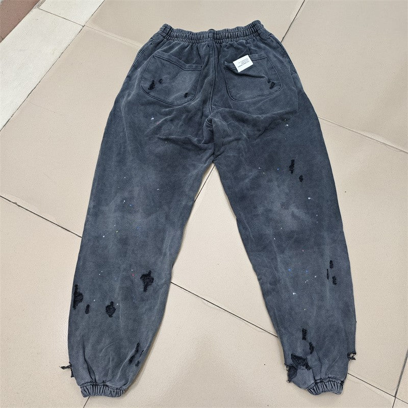 2025 Calças de Moletom NBHD Soltas Unissex de Alta Qualidade com Lavagem Pesada Retrô e Tinta Espirrada Calças de Pista Moletom Neighborhood