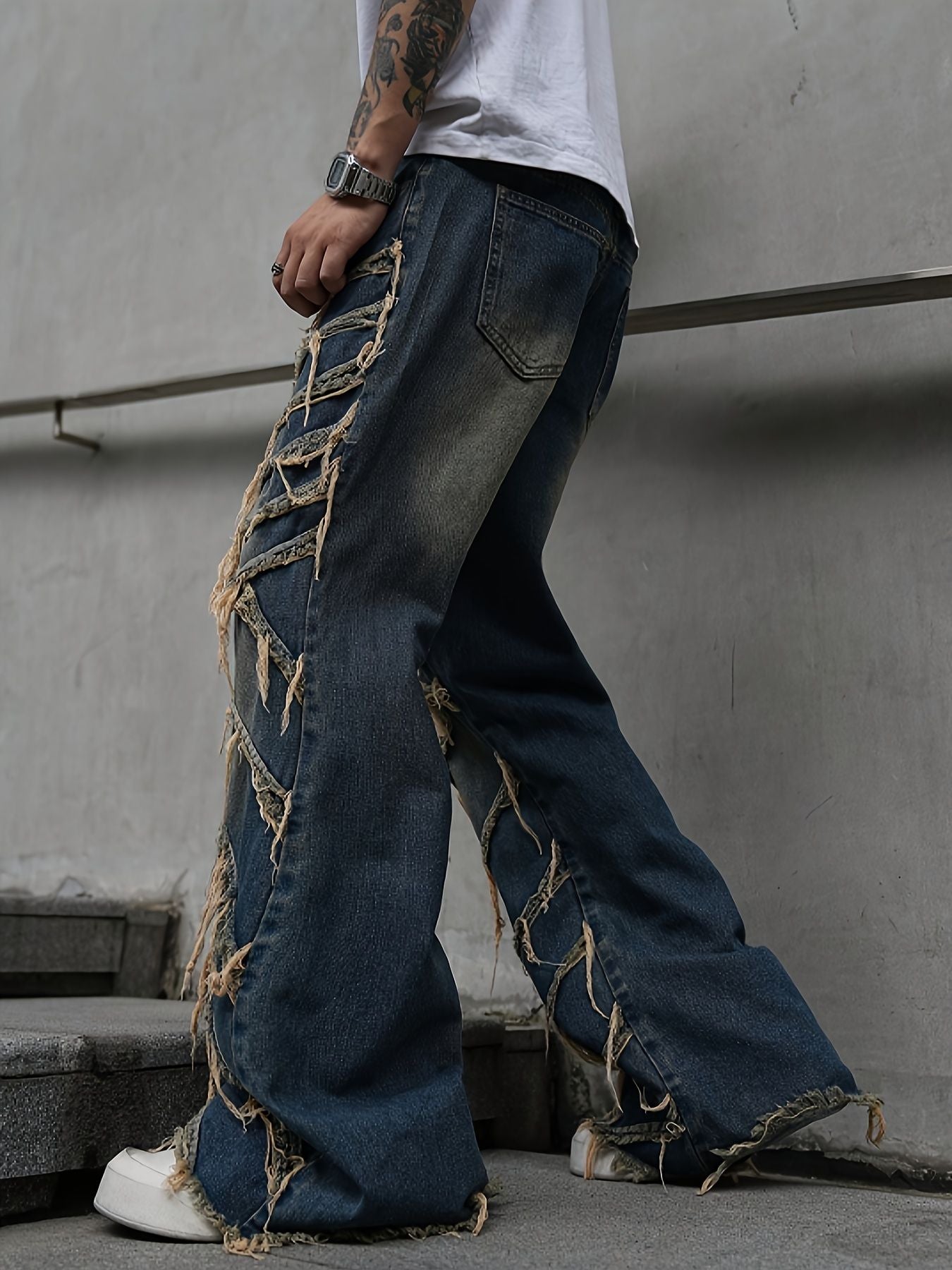Men's jeans casual style jeans street fringe denim pants