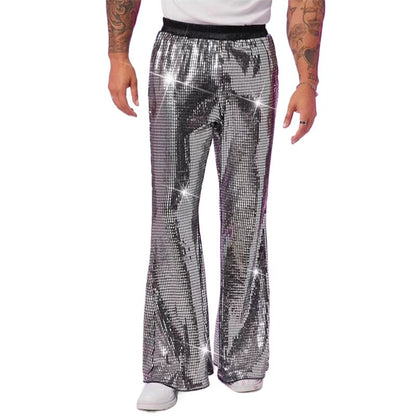 2025 Verão Novas Calças Masculinas de Luxo Casuais Moda Cantor Bar KTV Performance de Palco Solta Respirável Calças Prateadas