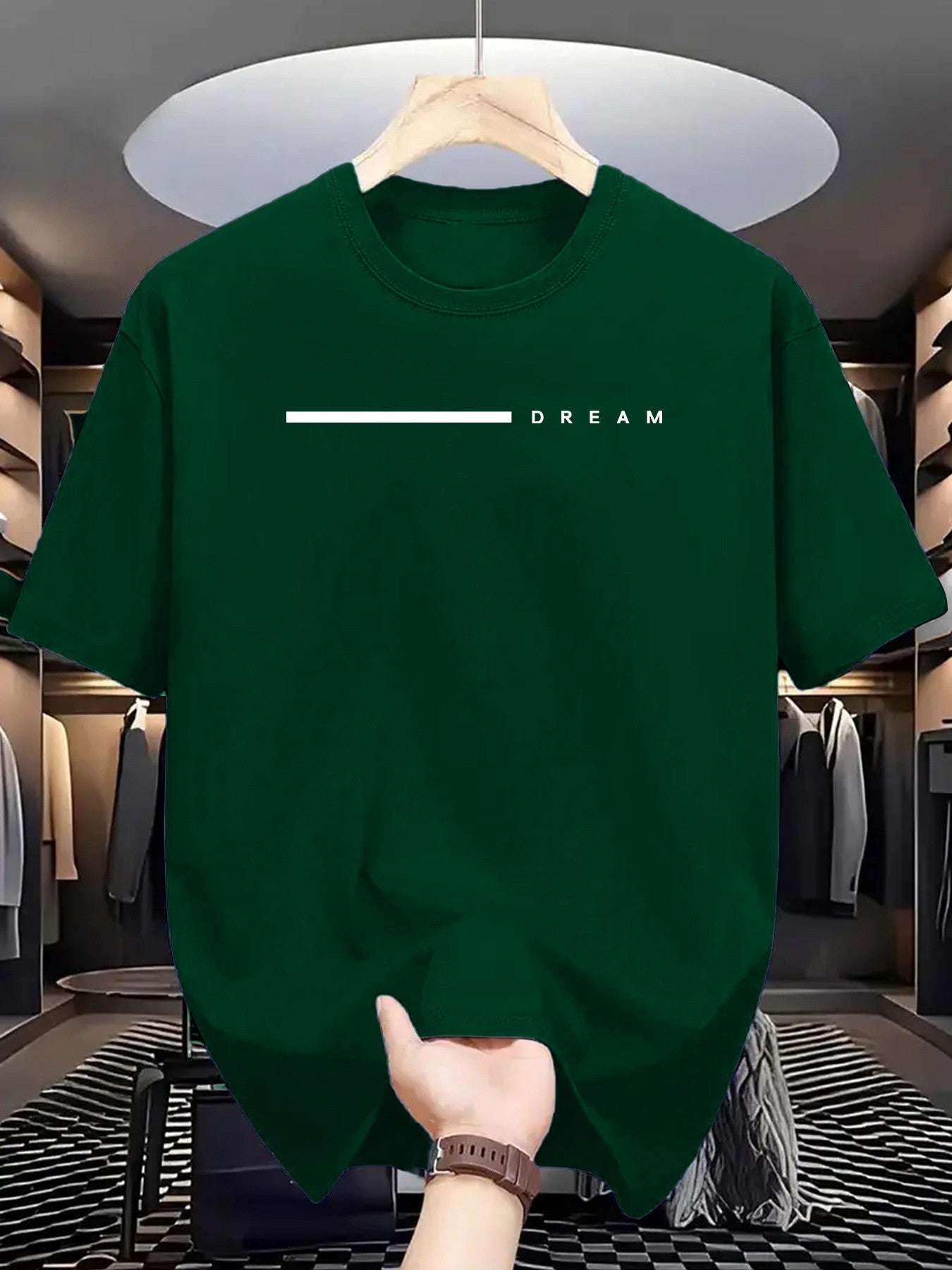 Men's summer 100 cotton fashionable casual loose plus size dream letter printed sports round neck short sleeved T-shirt top