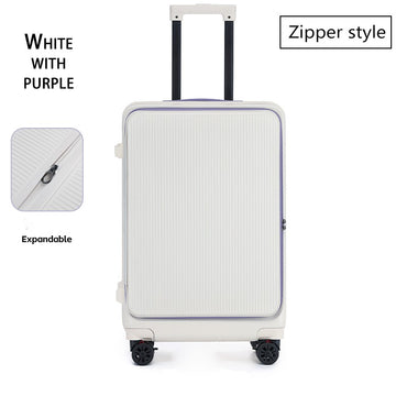 Front-opening luggage with zippered flip cover, 2025 new model rolling suitcase travel bag