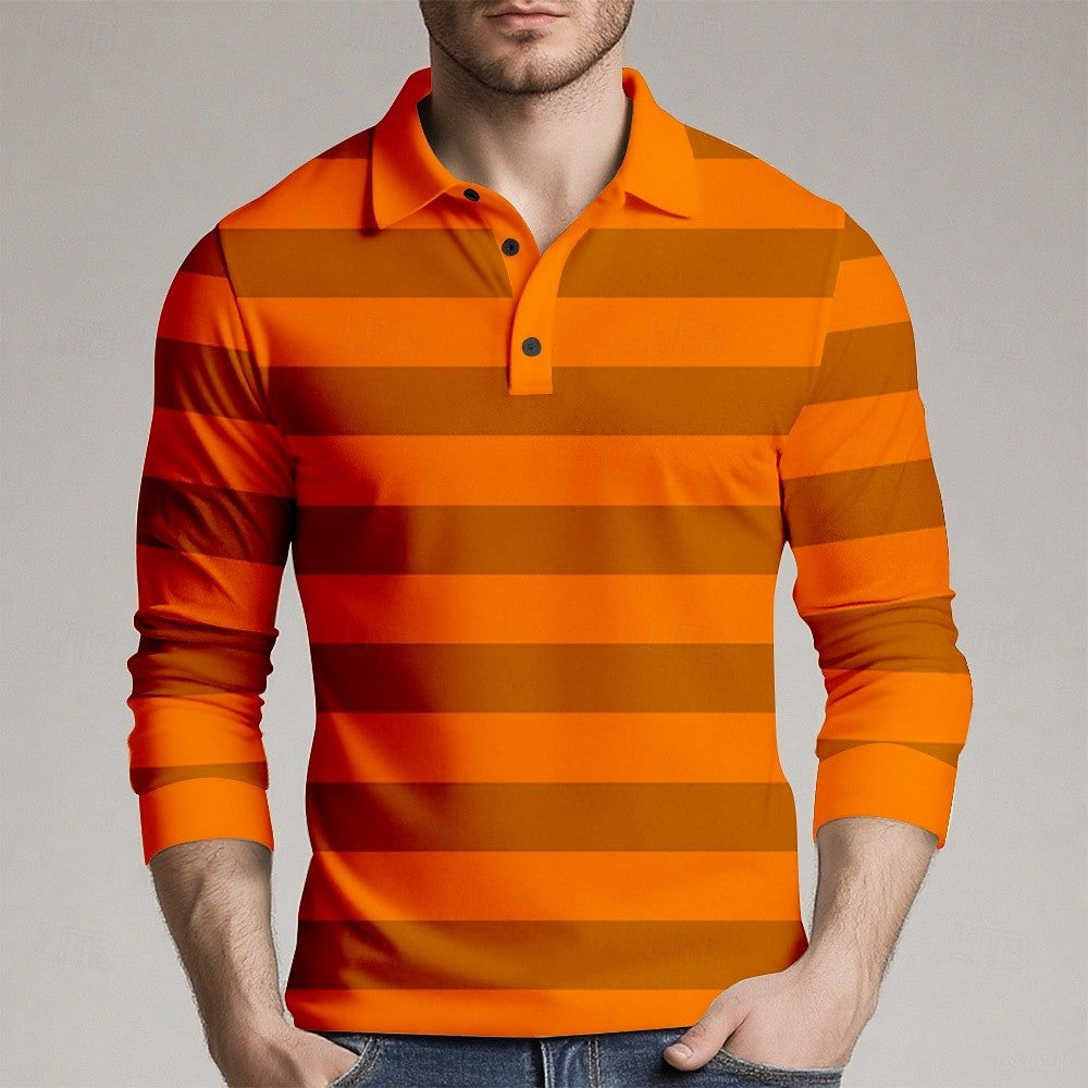 Fashion Horizontal Stripes Men's Long Sleeve Polo Shirt Breathable Business Casual Top Slim  Quick Dry Multi Colors Men Clothes