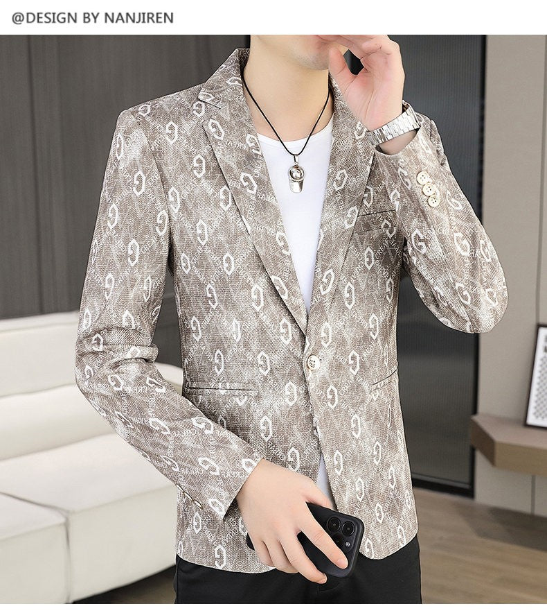 New Floral Pattern Autumn Winter Men's Suit Slim Fit Youth Formal Single Blazer Jacket