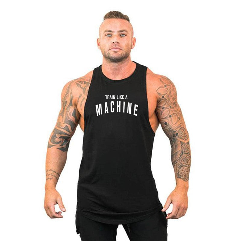 TRAIN LIKE A MACHINE Cotton Bodybuilding Tank Top Mens Workout Singlets Fitness Stringer Clothing  Sleeveless Men's casual vest