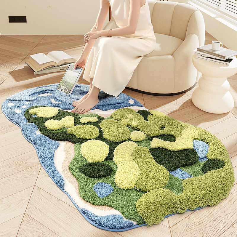 Forest Moss Rug, Premium Flocked Bedroom Living Room Decor Carpet, 3D Textured Surface, Handcrafted High-Density Weave