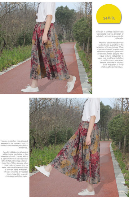 Cotton Linen Skirts for Women Fashion Casual Bohemian Y2k Print Long Skirt Summer Vintage Maxi Bottom Saias Woman Clothes Faldas