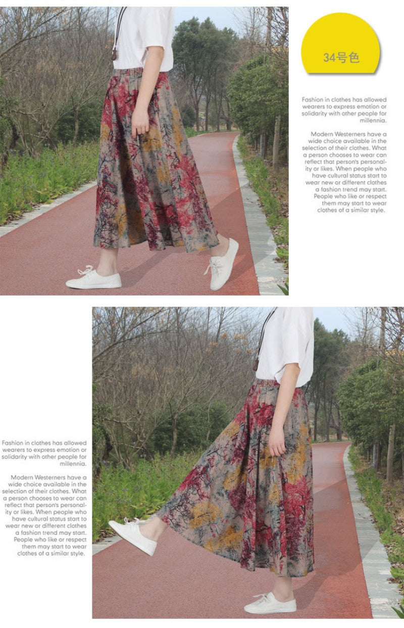 Cotton Linen Skirts for Women Fashion Casual Bohemian Y2k Print Long Skirt Summer Vintage Maxi Bottom Saias Woman Clothes Faldas