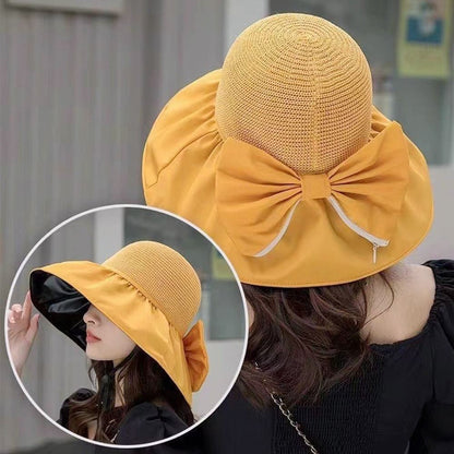 Summer Women Bucket Hat Anti-UV Sun Hats Soft Portable Wide Brim Outdoor Beach Hat Panama Cap With Storage Bag