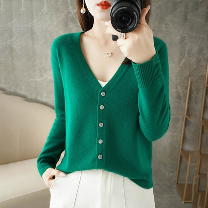 2024 New V-Neck Temperament Small Fragrant Wind Women Loose Sweater Sweater All Sweater Coat Special Offer Cardigan ZHI D035