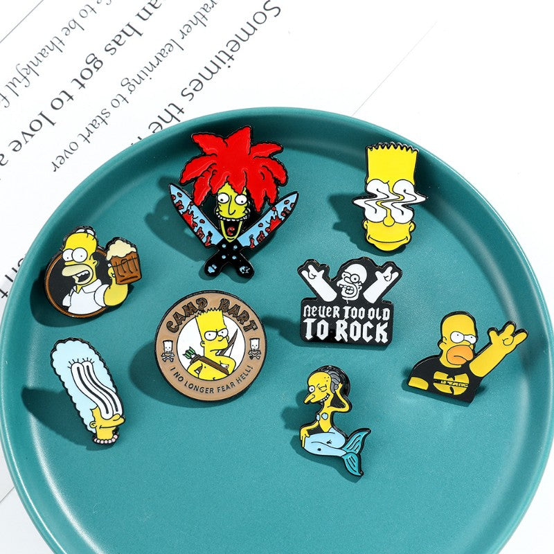 8 Peças The Simpsons Esmalte Pin Desenho Animado Bart Simpson Homer Jay Simpson Broche de Metal Jaqueta Jeans Lapela Joias Brinquedo