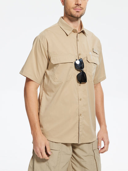 Men's UPF 50+ Short Sleeve Sun Protection Fishing Shirts, Rashguard Casual Button Down Fishing Hiking Shirt with Breathable Mesh