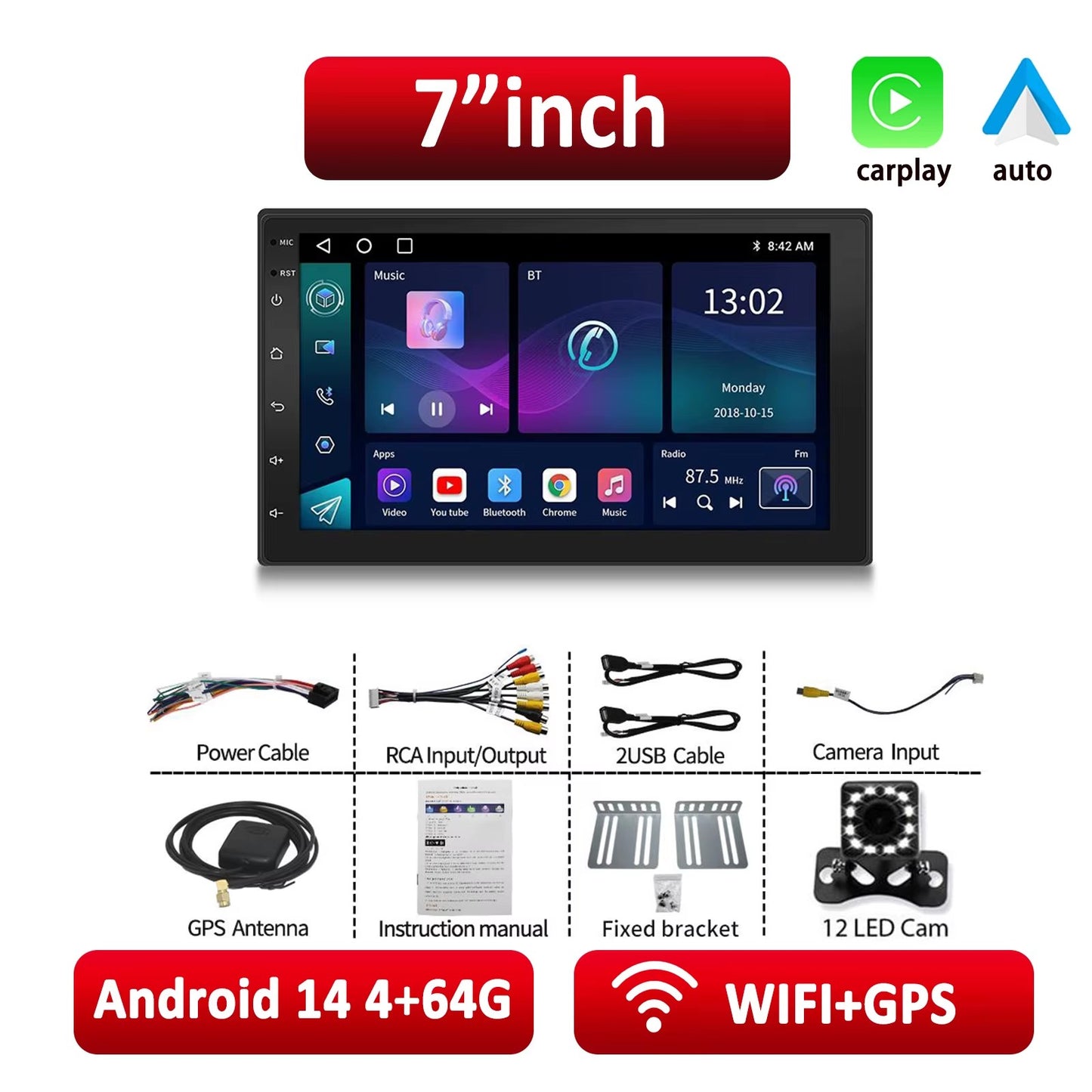 ESSGOO Car Radio Wireless Carplay Android Auto 2 Din 7"/9" GPS Navigator MP5 Player Glass Screen  Wi-Fi FM BT Car Stereo