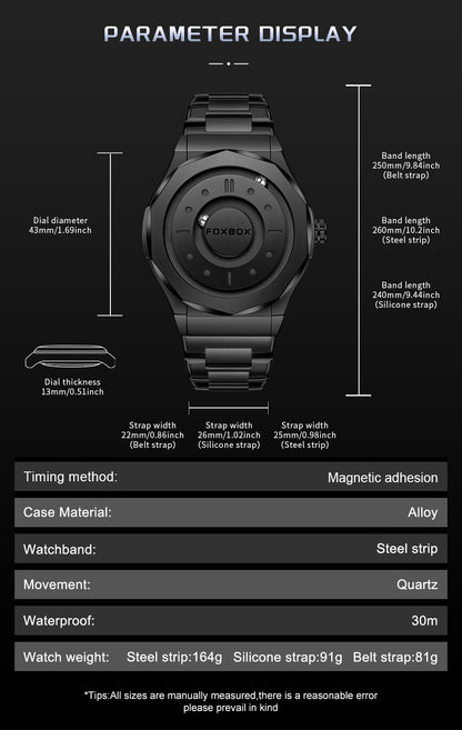 FOXBOX Creative Scrolling Pointer Magnetic Force Men's Quartz Wristwatches Outdoor Sports Waterproof Watch Men Relogio Masculino