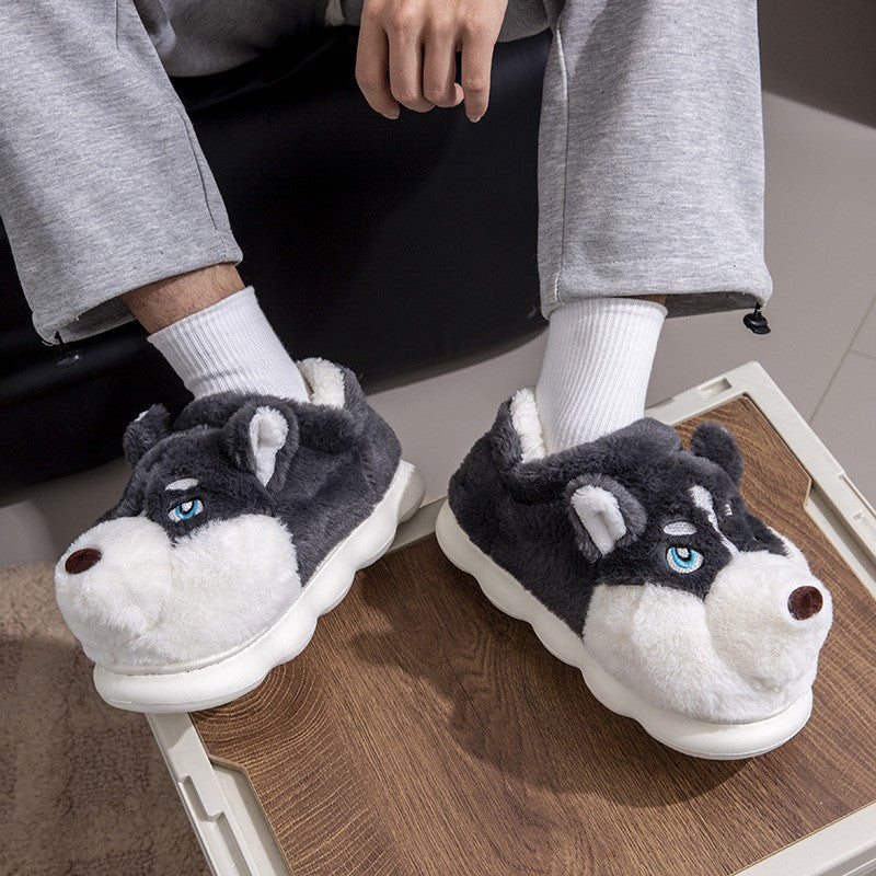 Plus Size 50 Indoor Fluffy Slippers For Women Men Winter Warm Shoes Cute Cartoon Dog Light Weight Couples Home Floor Slipper