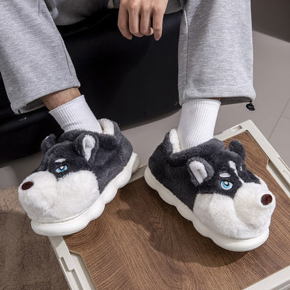 Plus Size 50 Indoor Fluffy Slippers For Women Men Winter Warm Shoes Cute Cartoon Dog Light Weight Couples Home Floor Slipper
