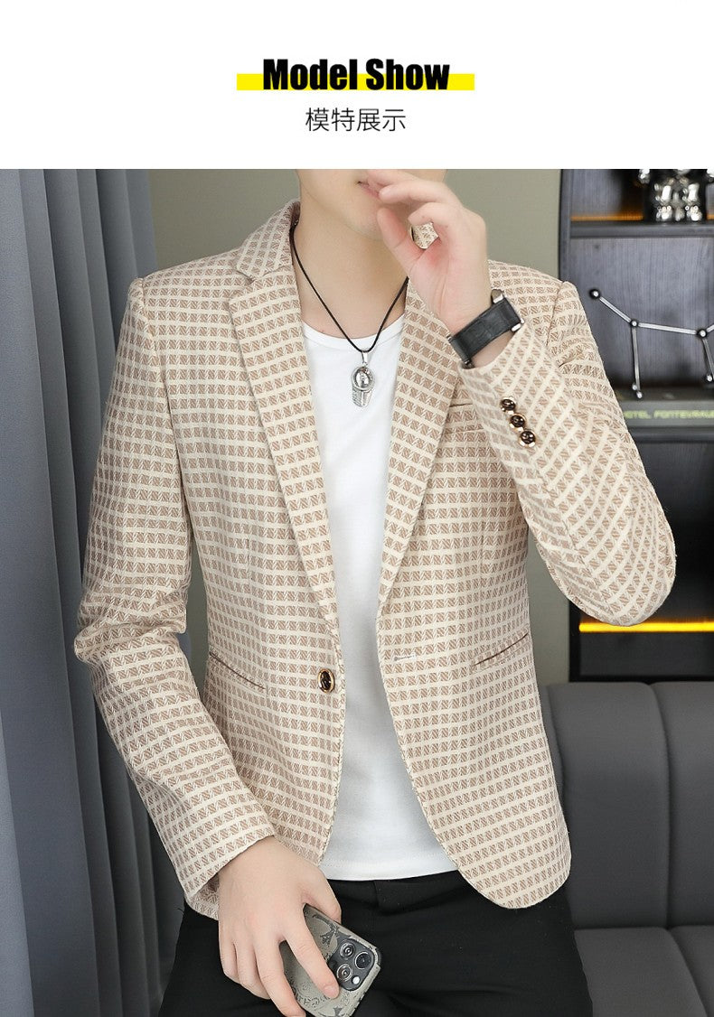 Blazer Men's Fashion Gentleman Business Outdoor Travel Plaid Slim-fit Korean Version of The Trend Handsome Youth Casual Blazer