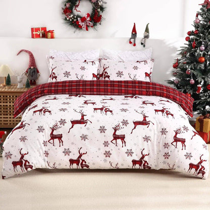 Merry Christmas Duvet Cover Christmas Elk Snowflakes Red Bedding Set Happy New Year Quilt Cover Holiday Gifts Bedroom Decoration