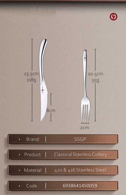 Conjunto de Talheres de Luxo em Aço Inoxidável 316 com Certificação LFGB, Estilo Clássico, Garfo Faca Colher, Ultra Grosso para Banquete e Jantar