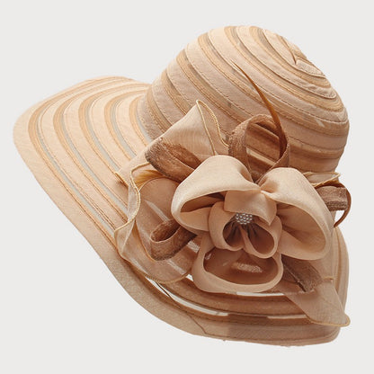 Novo Chapéu Feminino De Verão Em Organza Com Aba Larga E Flor Grande Fedora Elegante Para Casamento Igreja Festa