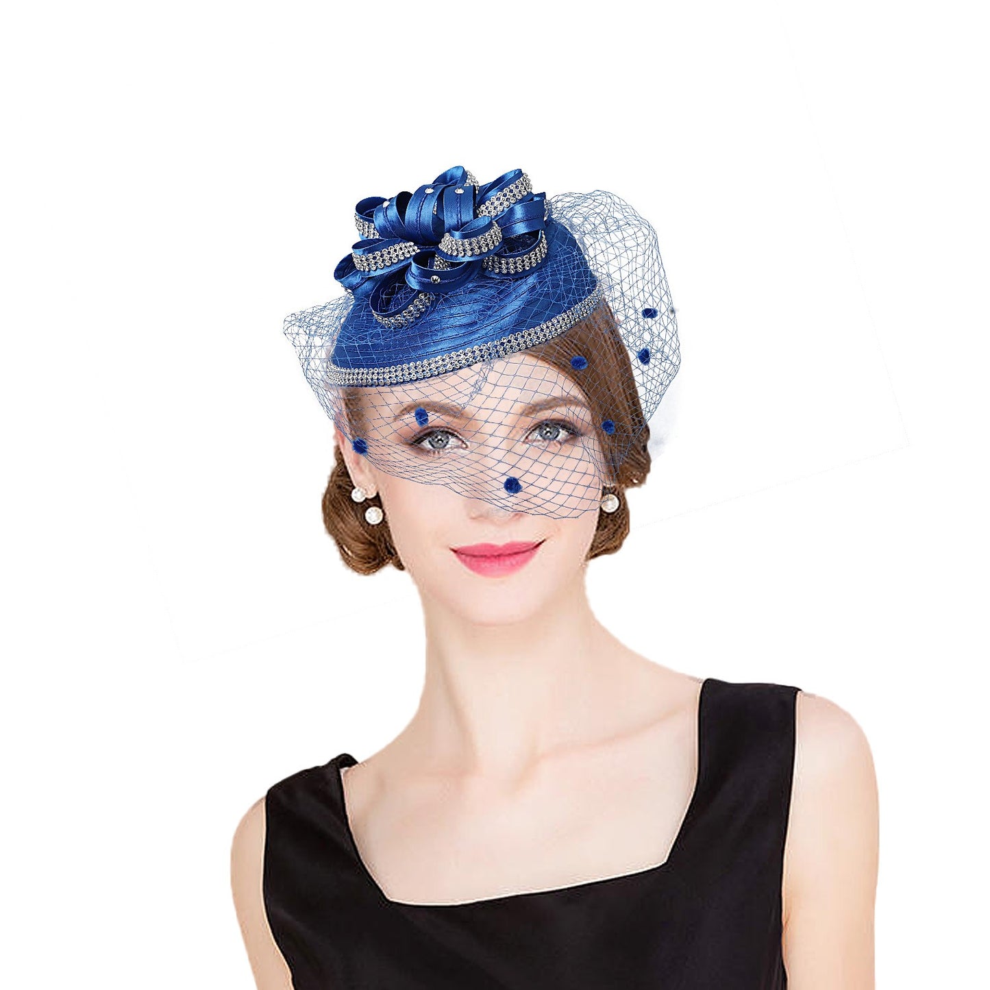 FS Red Wedding Fascinators Pillbox Hats para Mulheres com Véu de Flores Chapéu para Igreja Kentucky Derby Boné Cocktail Tea Party Chapéu de Cabeça