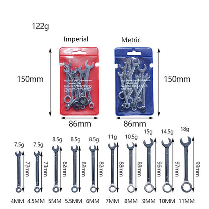 Conjunto de 10 Mini Chaves de Boca, Ferramenta Manual Chaveiro, Chaves Antiexplosão de Bolso Tipo Britânico/Métrico