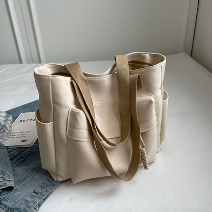 Nylon Tote Bag with Multiple Pocket Lightweight Foldable Design for Office Commute Shopping Fitness Storage Handbag Shoulder Bag