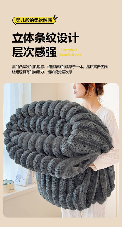 Striped Flannel Fleece Blanket Ultra-Soft Lightweight White Blanket Throw/Twin/Qveen/King Sizes Multi-Color For Bed Couch