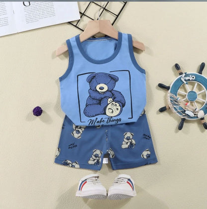 2PCS Children Clothing Vest Suit Children's Sets Summer Cotton T-Shirts Shorts Boys Girls Sleeveless Kids Clothes for baby