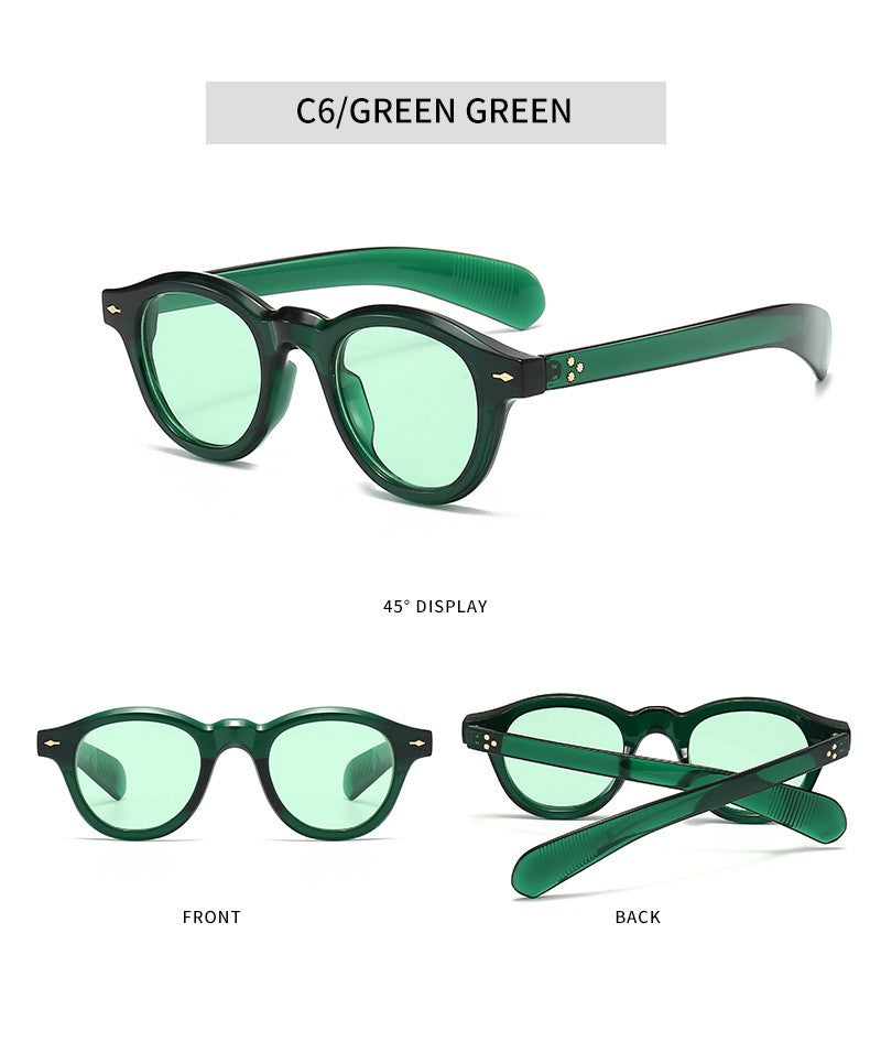 Óculos de sol pequenos redondos da moda femininos retrô com lentes transparentes Ocean Shades UV400 masculinos com rebites estilo punk