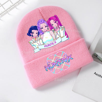 Demone Hunter Kids Knitted Hat Cute Anime Print Girl Beanie Cap Headgear Outdoor Street Warm Knit Cap Y2K Kawaii Game Party Gift